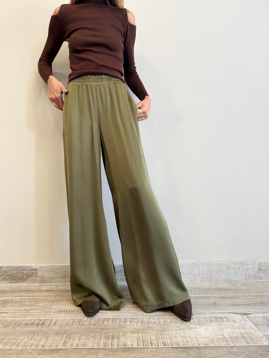 KK Pantalone Palazzo Satin Verde Militare