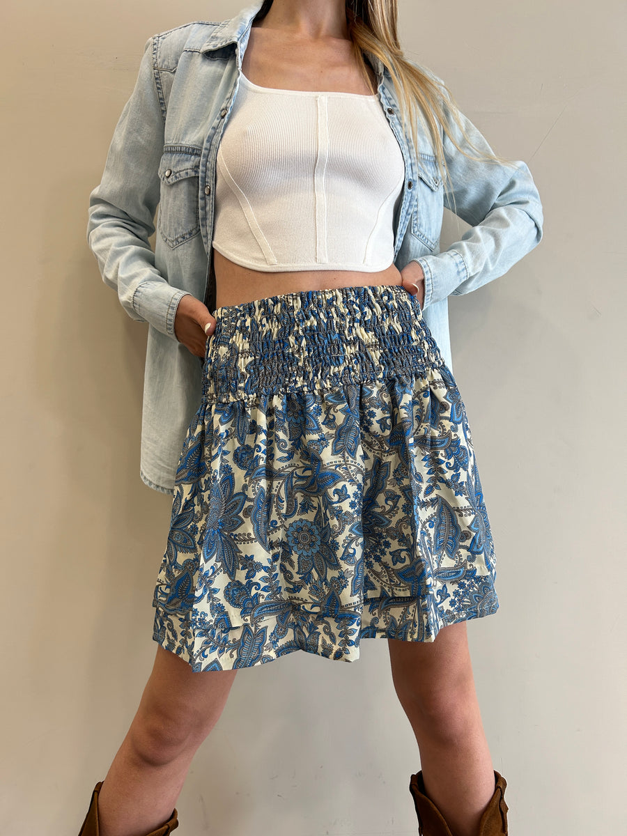 FREELOVE Gonna corta seta Hibiscus Blu