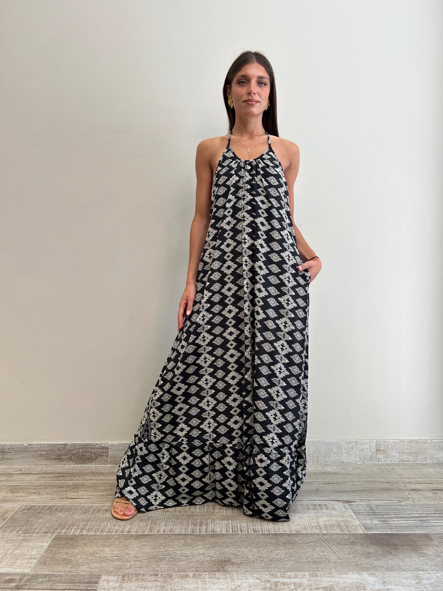 Freelove Abito lungo MOON seta Tribal Black