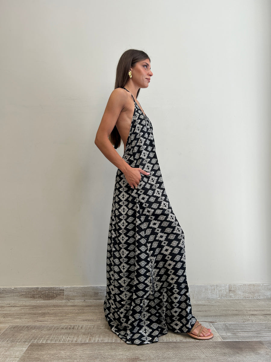 Freelove Abito lungo MOON seta Tribal Black