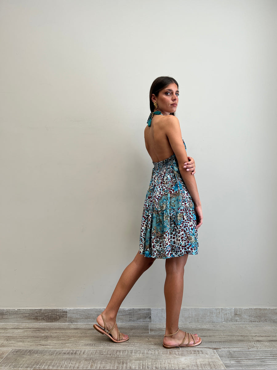 FREELOVE Abito MARINA seta Flower Leo Turquoise
