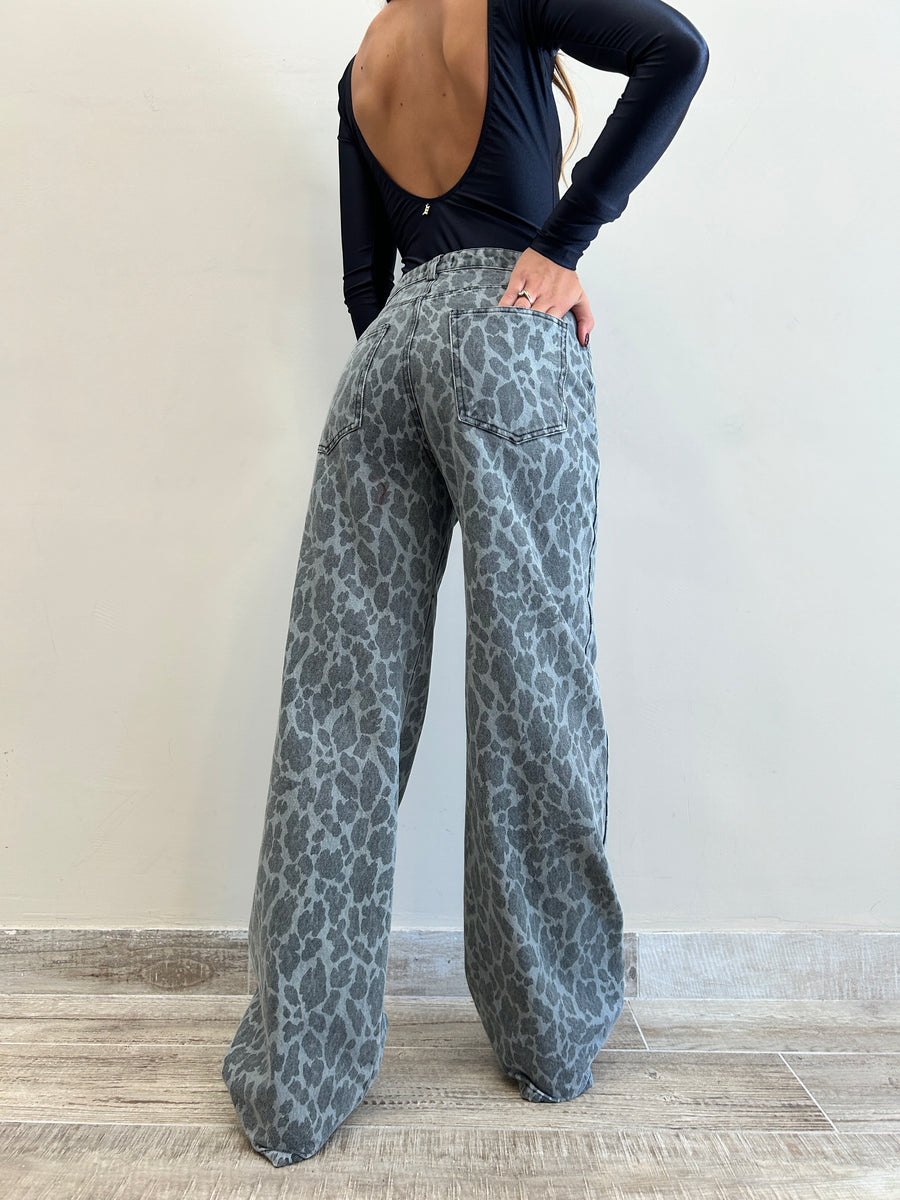 DIXIE Jeans palazzo leopardato Grigio