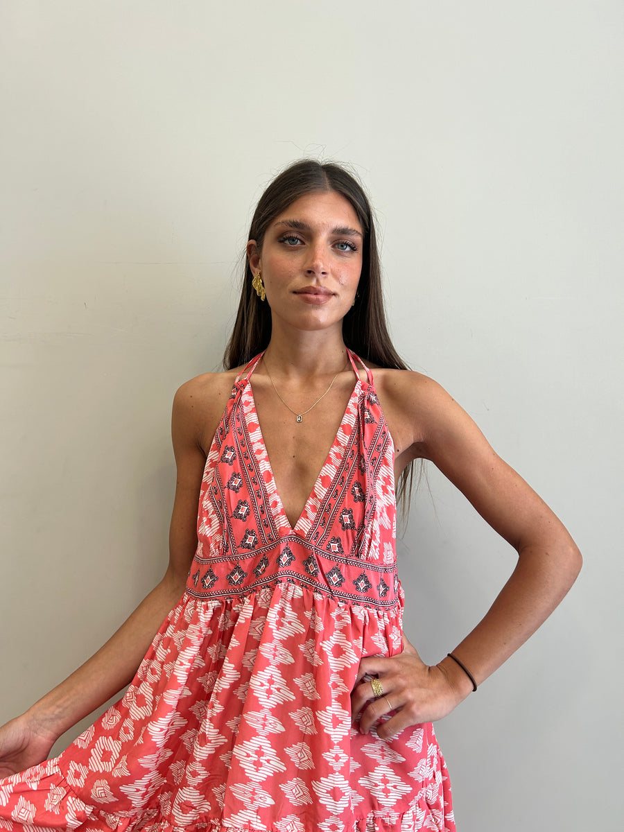FREELOVE Abito MARINA seta Tribal Coral