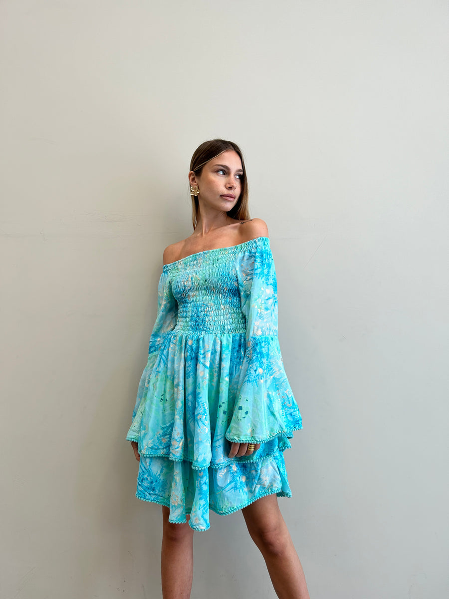 FREELOVE Bobin abito corto seta Tie Dye turquoise