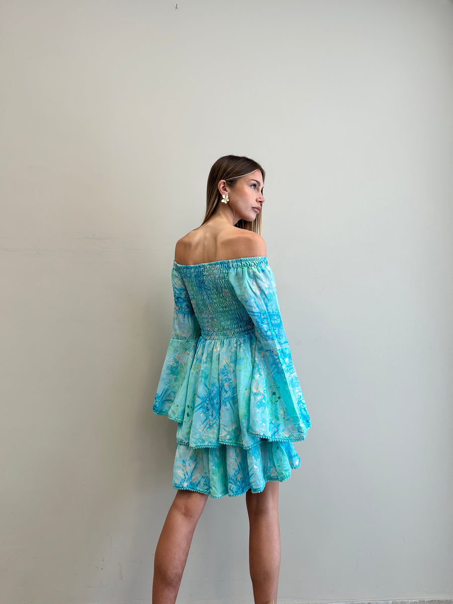 FREELOVE Bobin abito corto seta Tie Dye turquoise