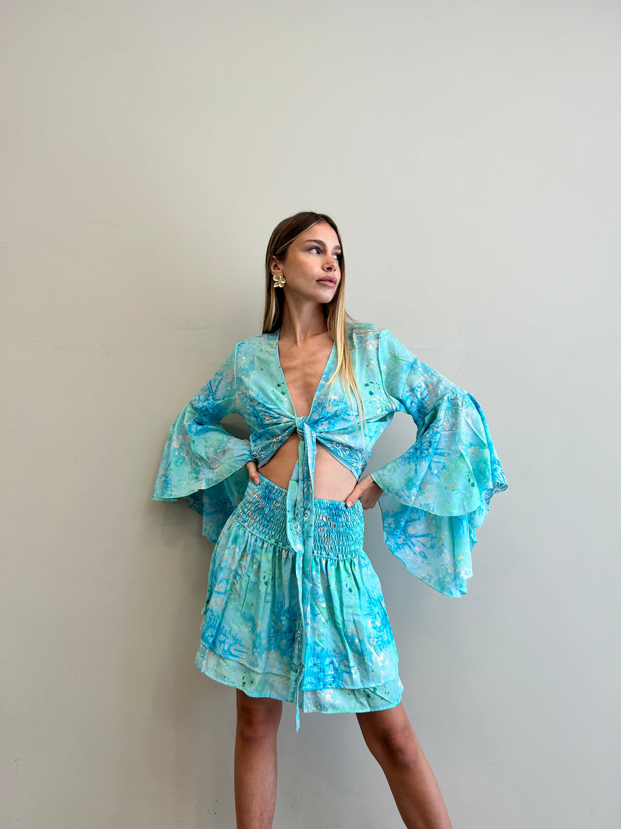 FREELOVE Gipsy top seta Tie Dye turquoise