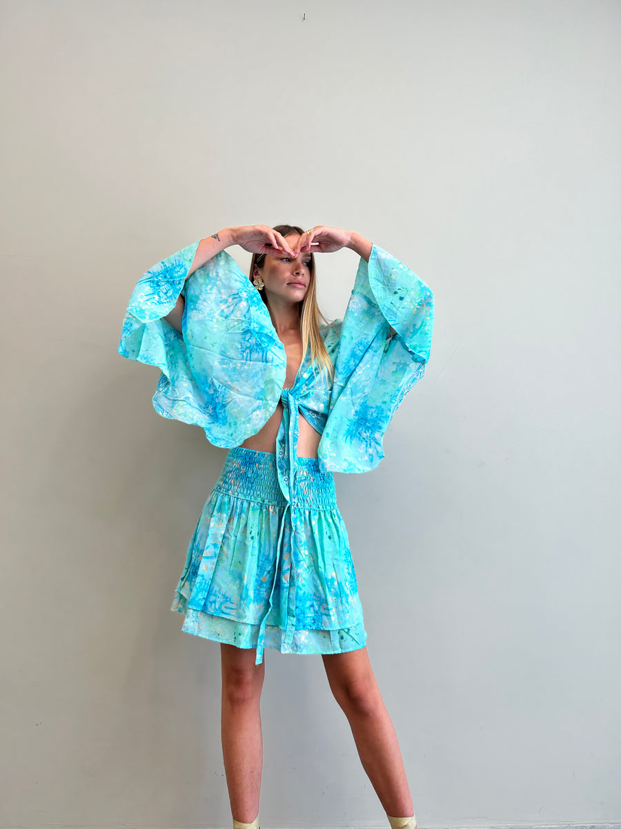 FREELOVE Gipsy top seta Tie Dye turquoise