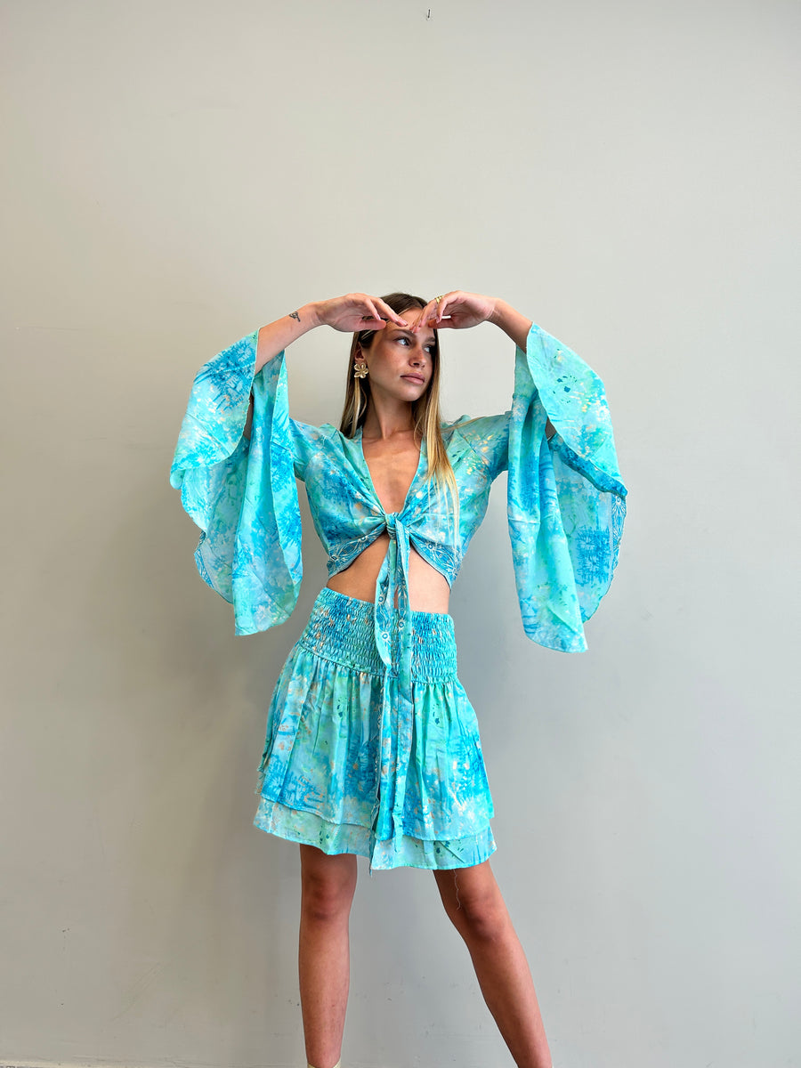 FREELOVE Gipsy top seta Tie Dye turquoise