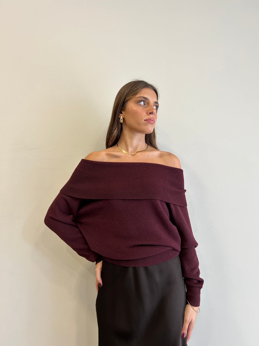 MOTEL  Maglia Scollo Bardot Bordeaux