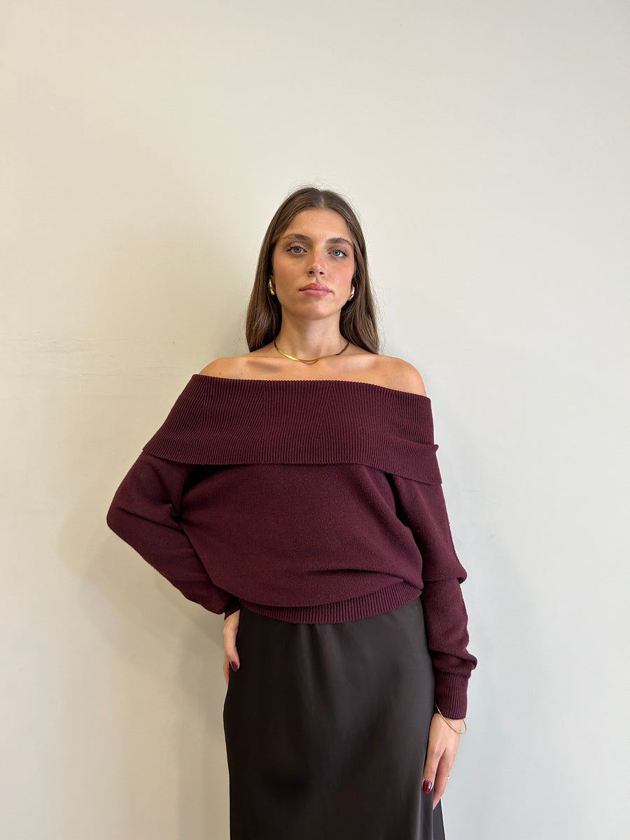 MOTEL  Maglia Scollo Bardot Bordeaux