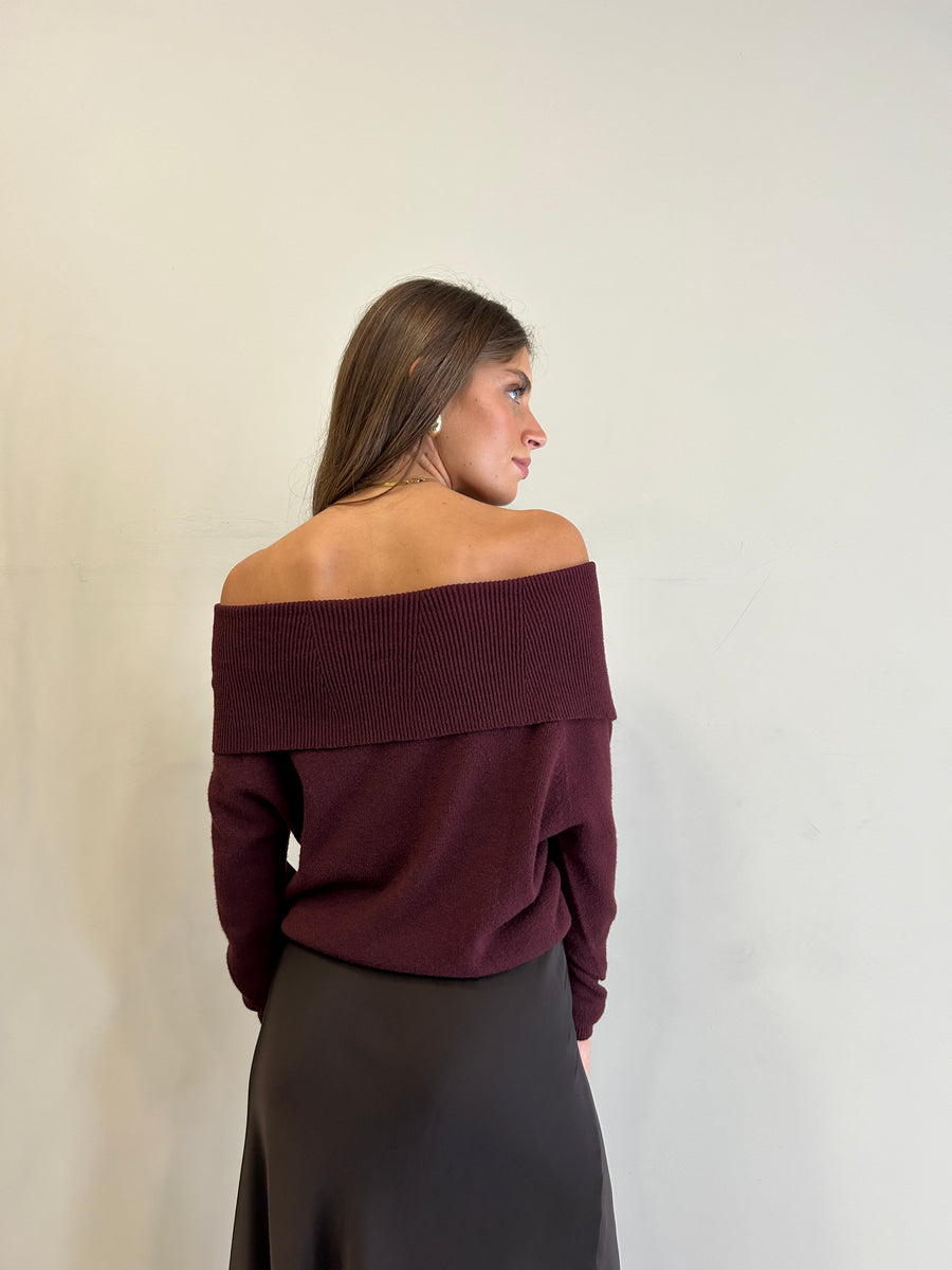 MOTEL  Maglia Scollo Bardot Bordeaux