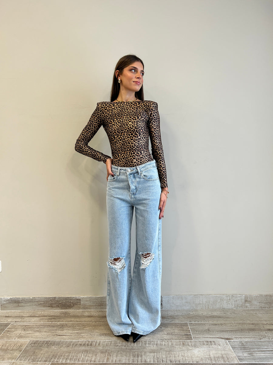 GLAMOROUS Jeans wide leg medio chiaro + strappi