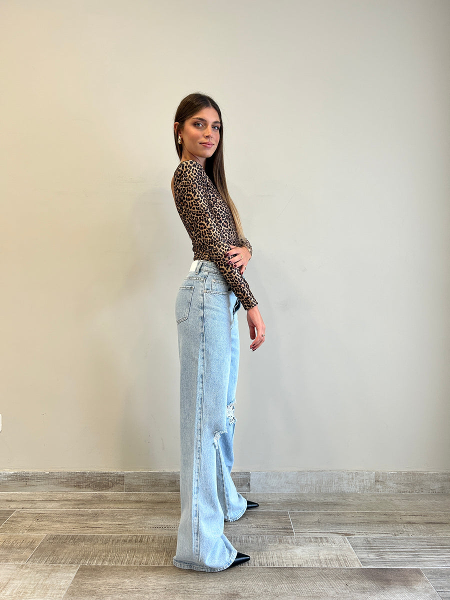 GLAMOROUS Jeans wide leg medio chiaro + strappi