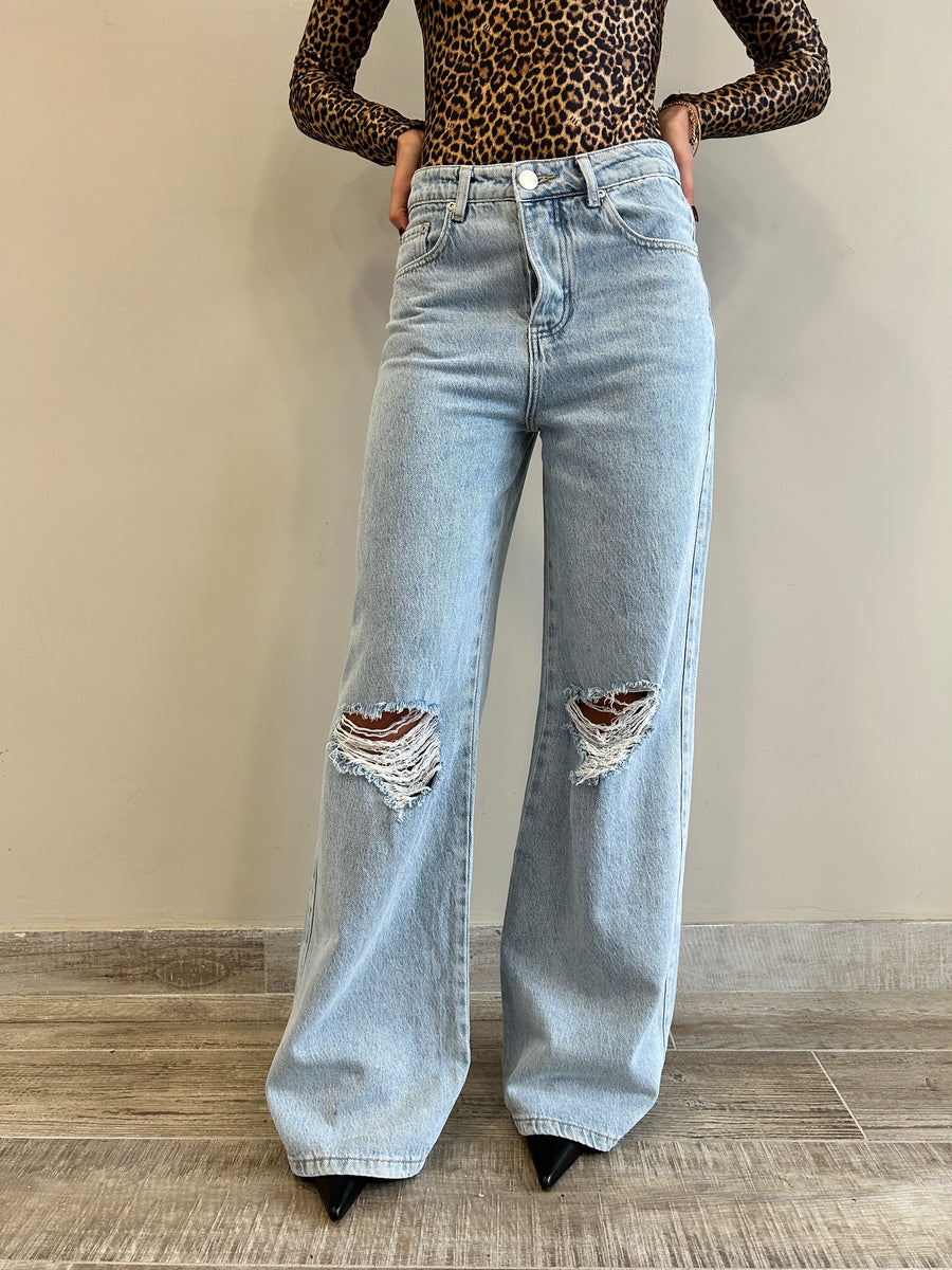 GLAMOROUS Jeans wide leg medio chiaro + strappi