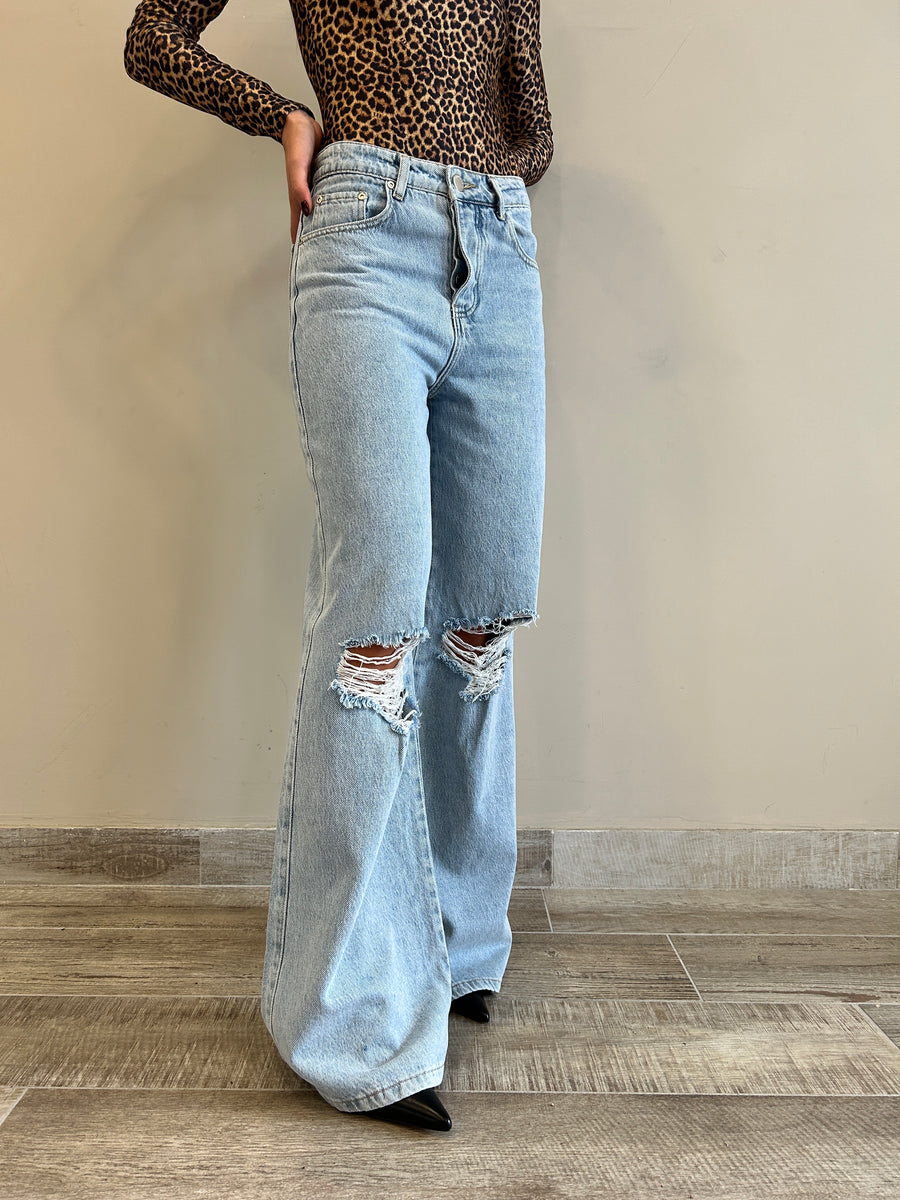 GLAMOROUS Jeans wide leg medio chiaro + strappi