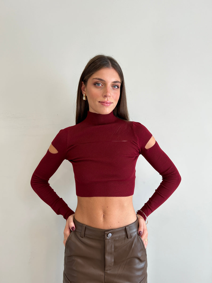 GIPSY INSIDE Maglia crop cut Bordeaux