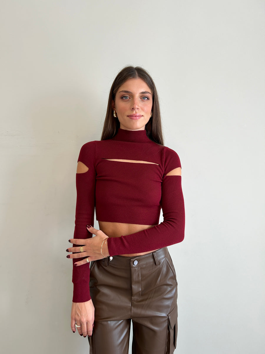 GIPSY INSIDE Maglia crop cut Bordeaux