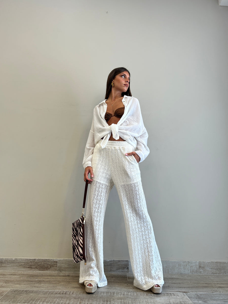MOTEL Pantaloni flare crochet panna