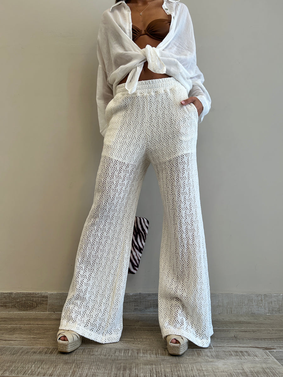 MOTEL Pantaloni flare crochet panna