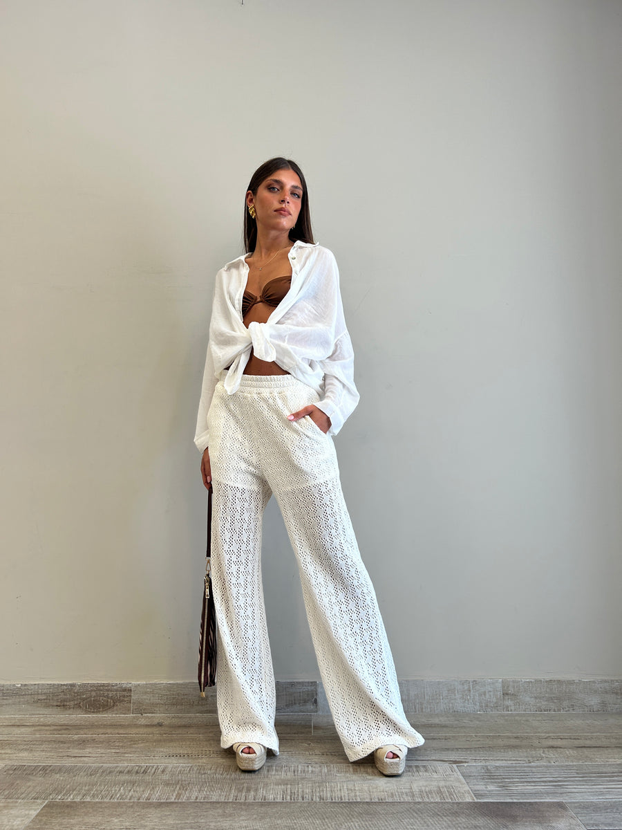 MOTEL Pantaloni flare crochet panna