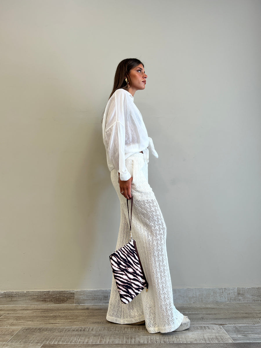 MOTEL Pantaloni flare crochet panna