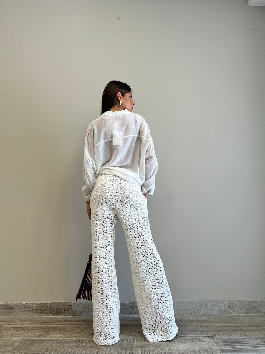 MOTEL Pantaloni flare crochet panna