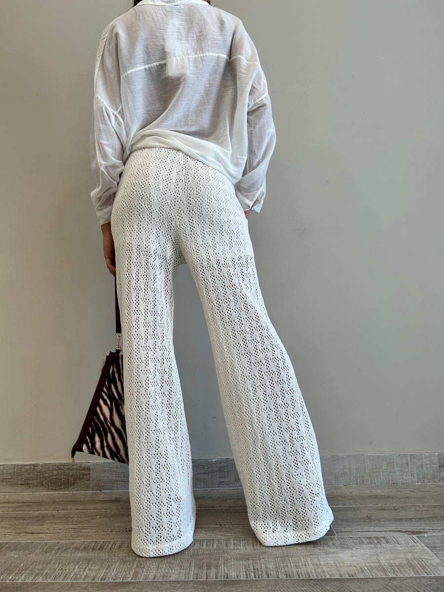 MOTEL Pantaloni flare crochet panna
