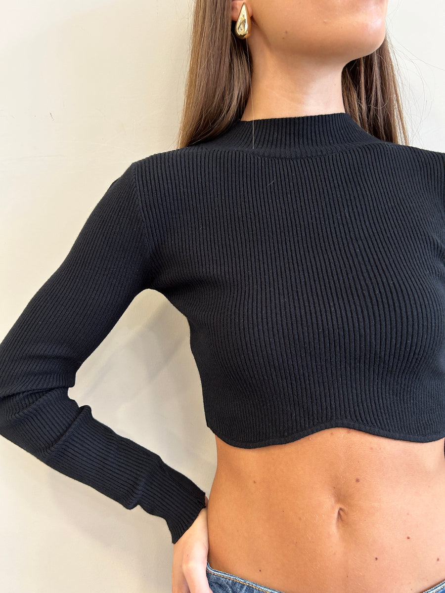 GIPSY INSIDE Maglia crop costine Nera