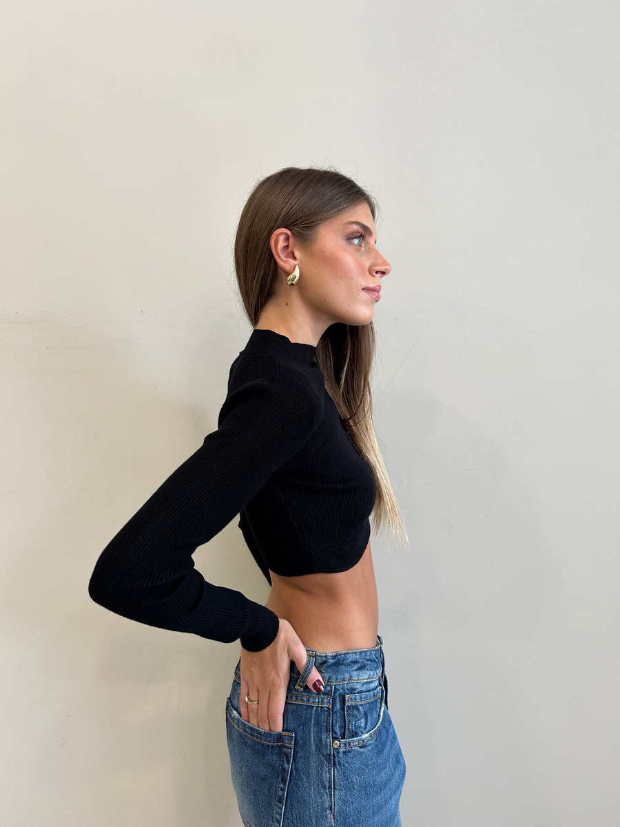 GIPSY INSIDE Maglia crop costine Nera