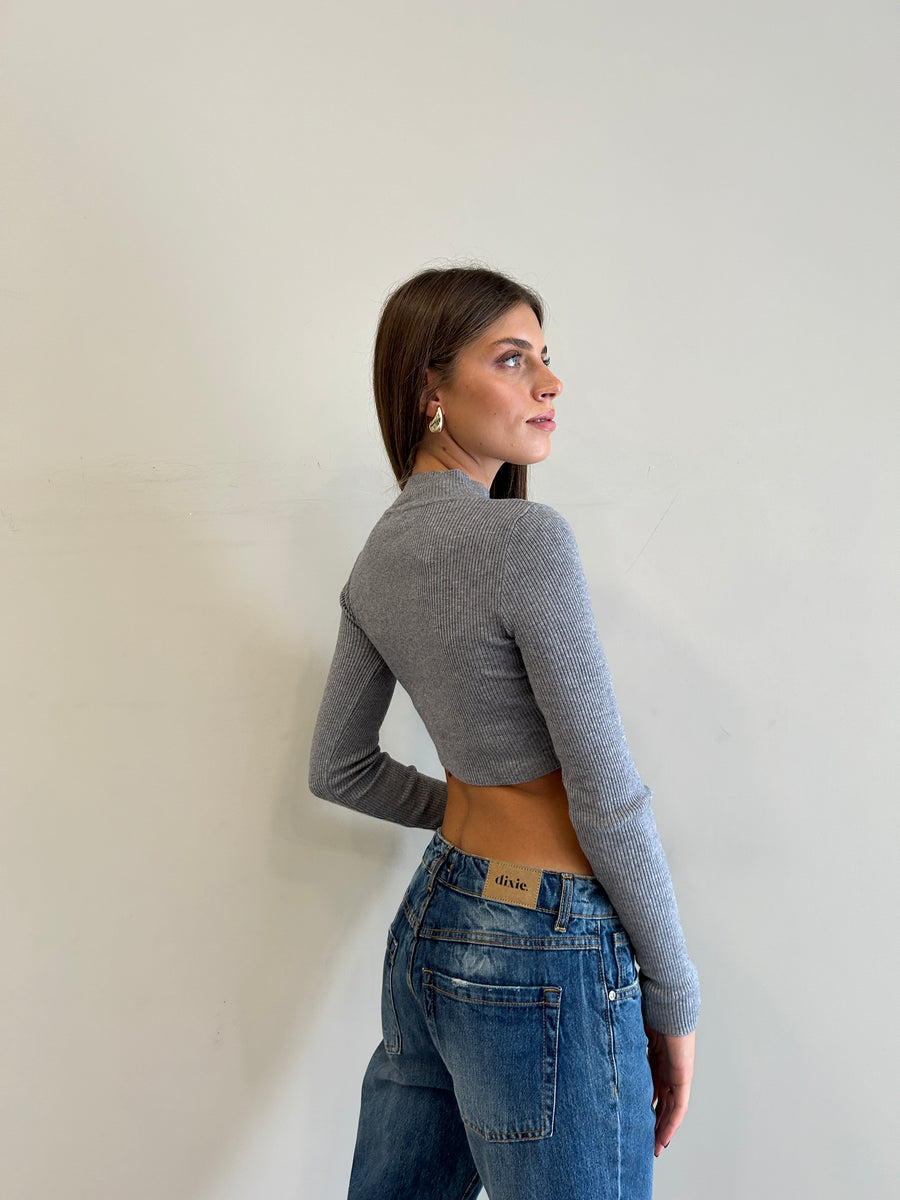 GIPSY INSIDE Maglia crop costine Grigio