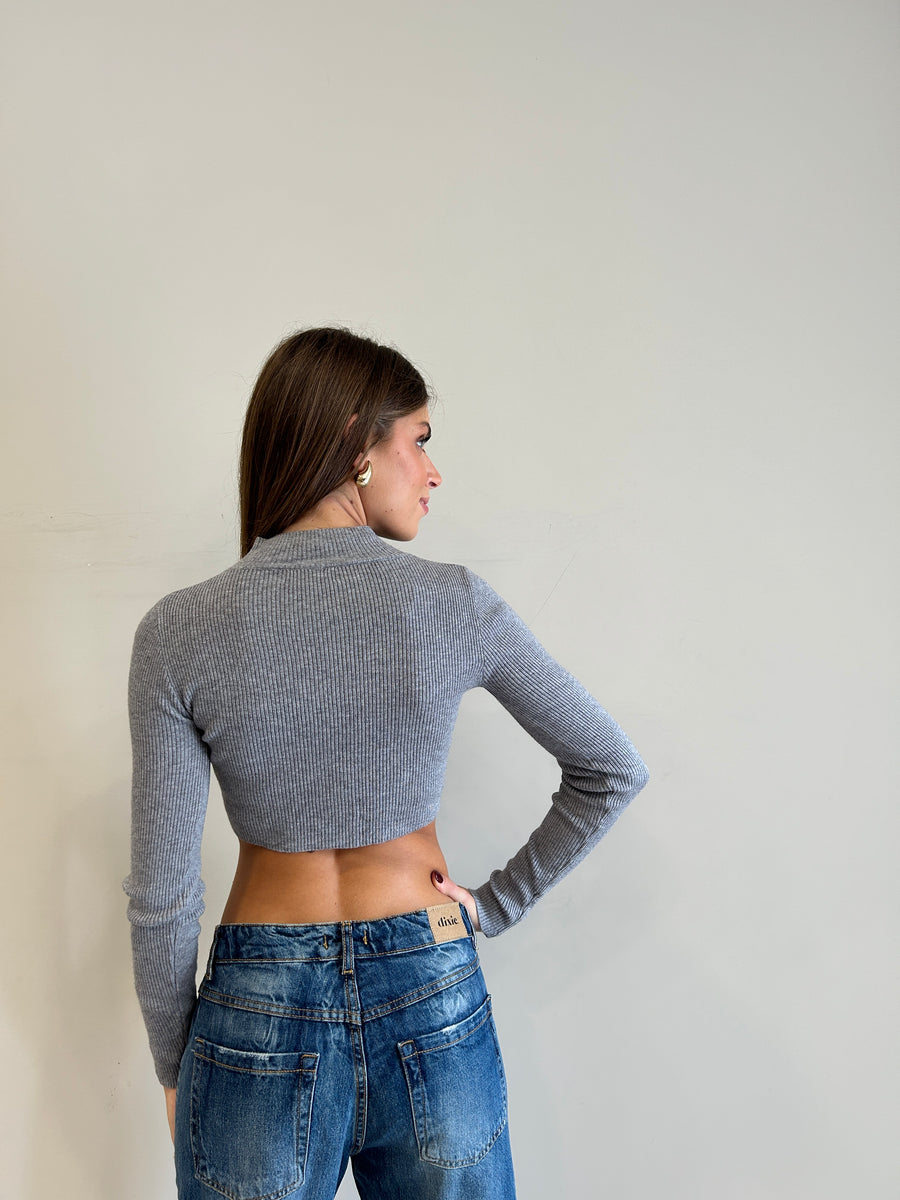 GIPSY INSIDE Maglia crop costine Grigio