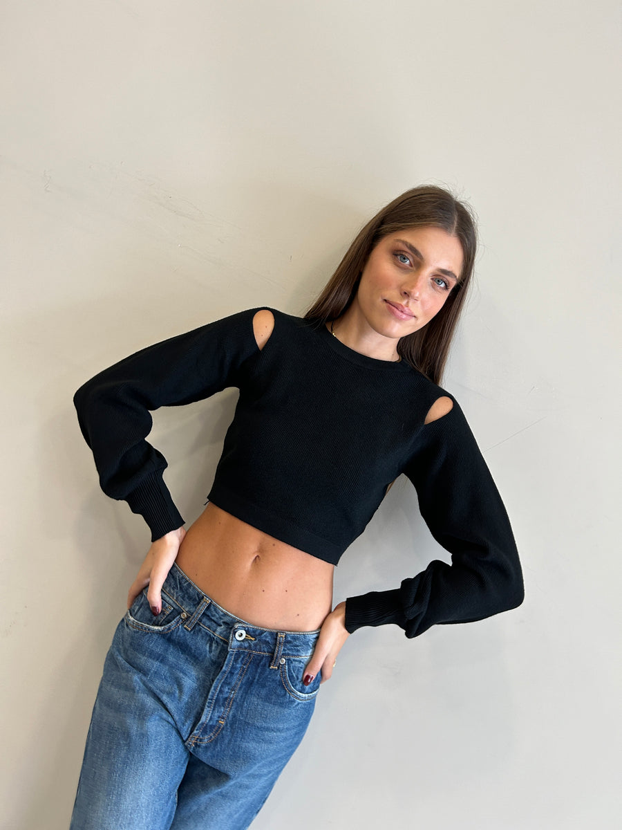 GIPSY INSIDE Maglia Crop effetto coprispalle Nero