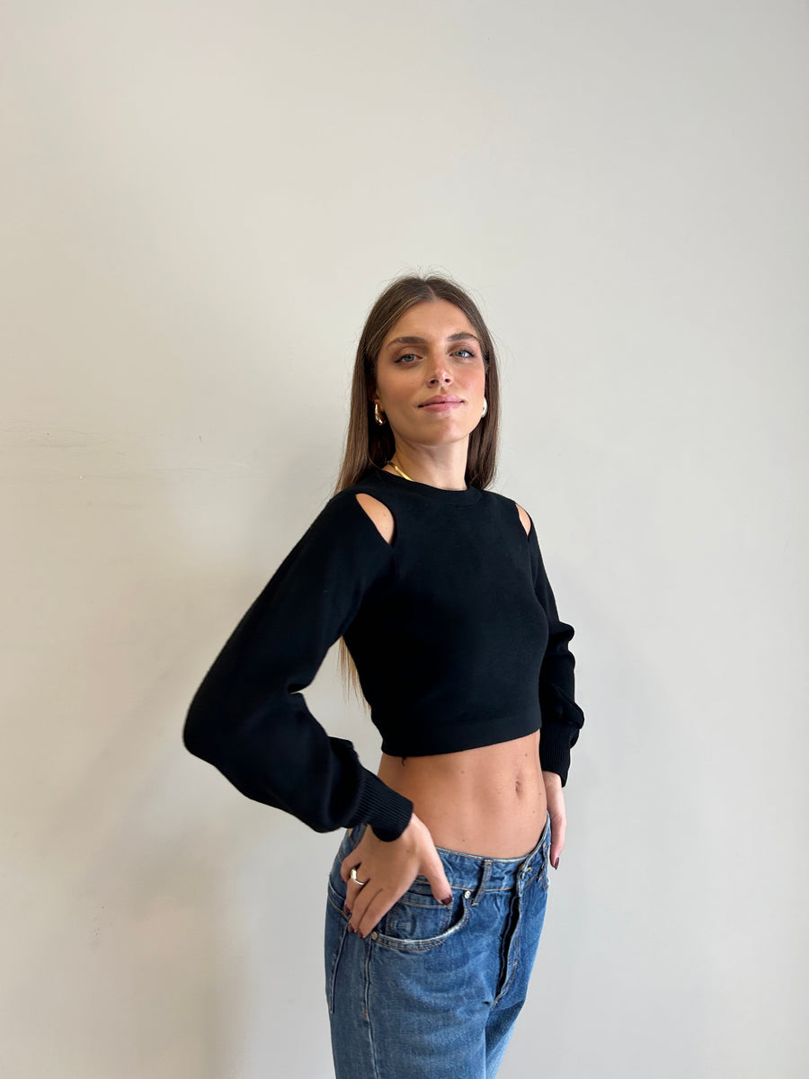 GIPSY INSIDE Maglia Crop effetto coprispalle Nero