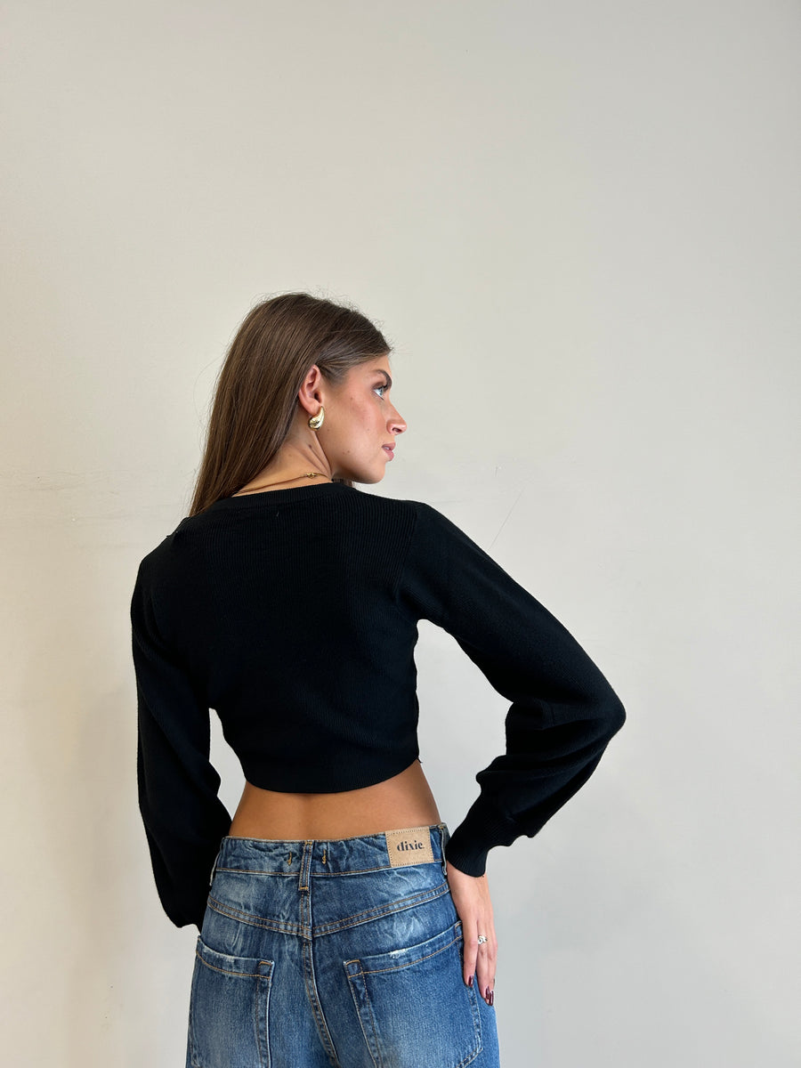 GIPSY INSIDE Maglia Crop effetto coprispalle Nero