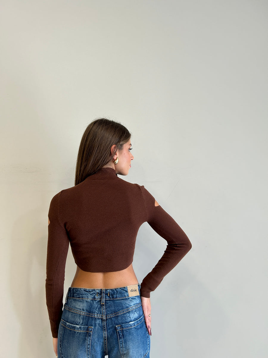 GIPSY INSIDE Maglia crop cut Cioccolato