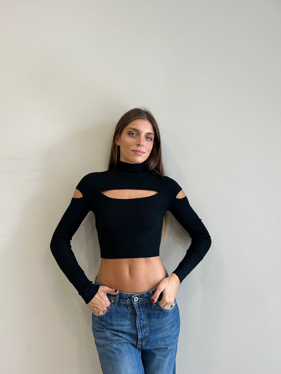 GIPSY INSIDE Maglia crop cut Nero