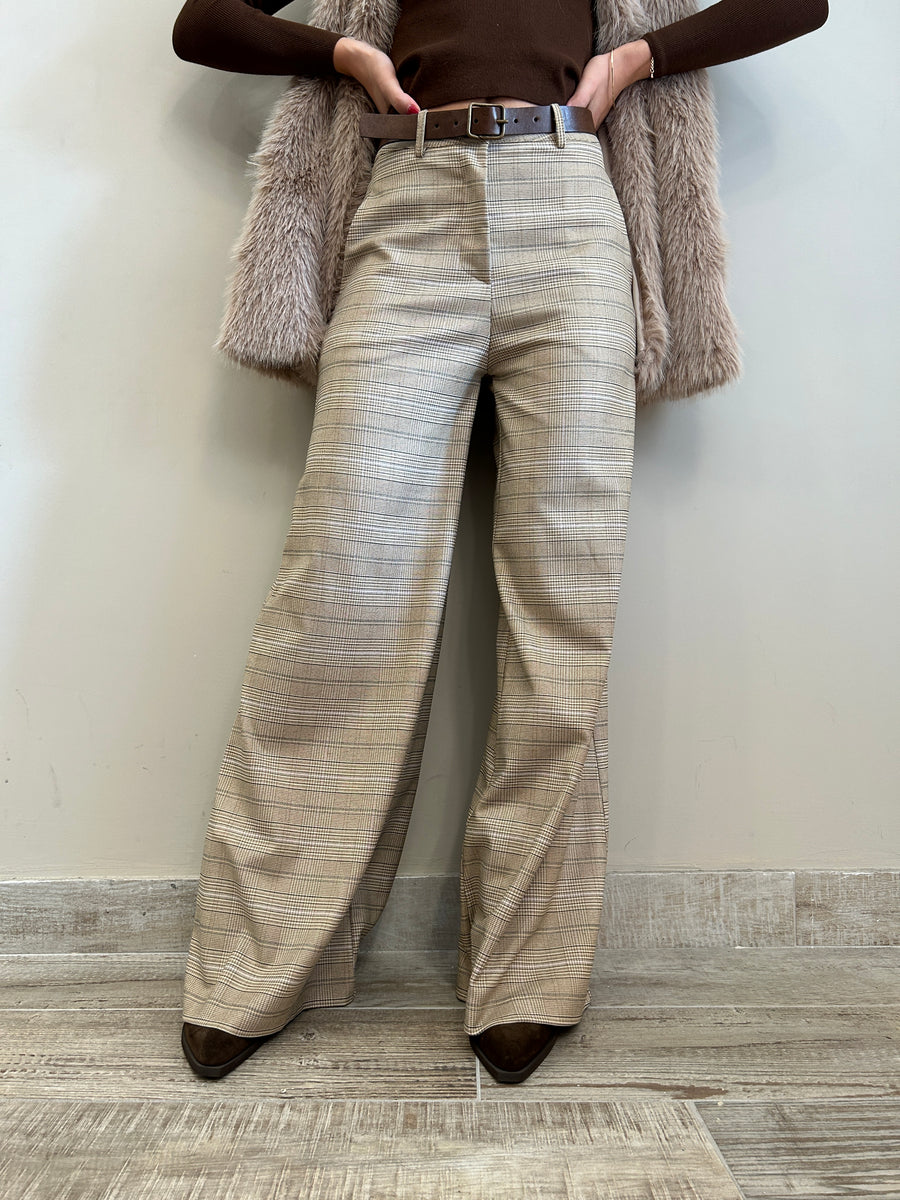 LE STREGHE Pantalone pied de poule Beige