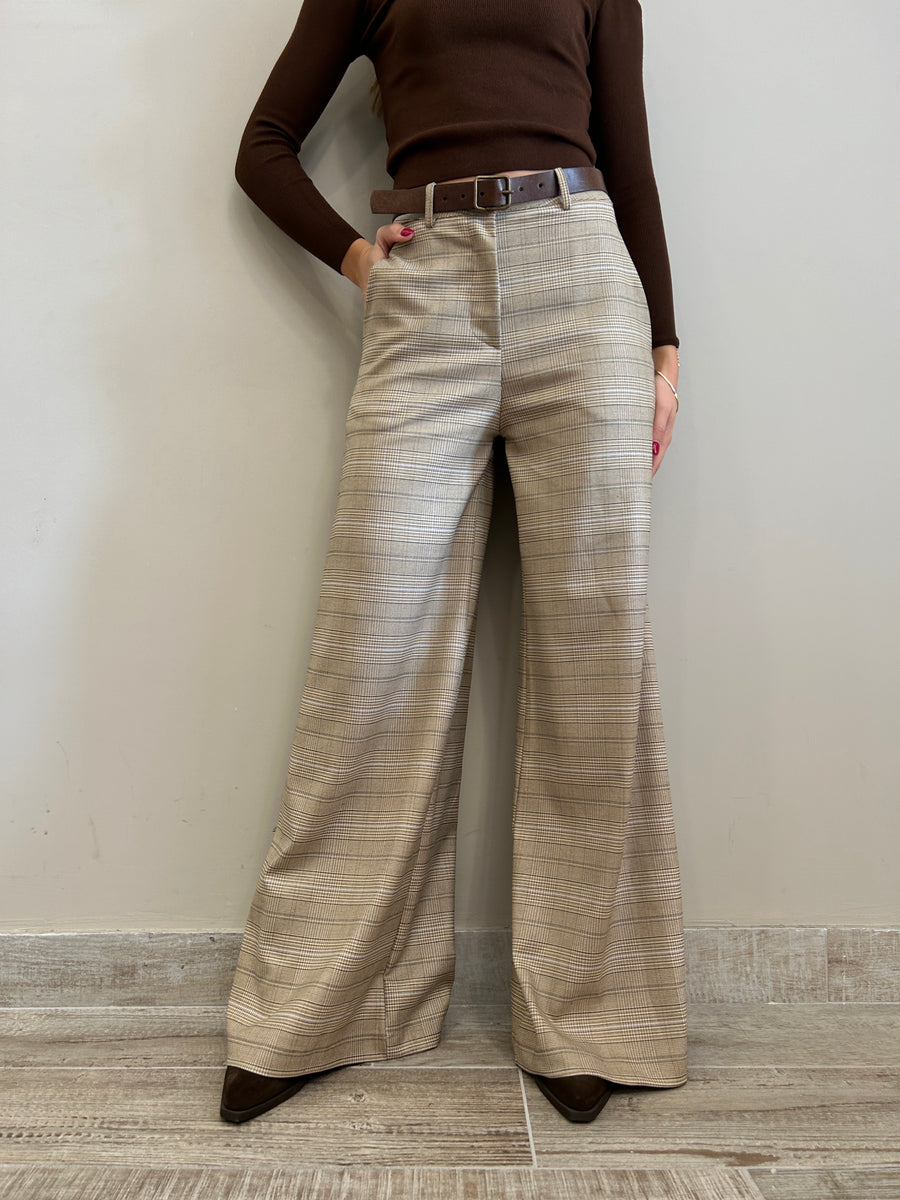 LE STREGHE Pantalone pied de poule Beige