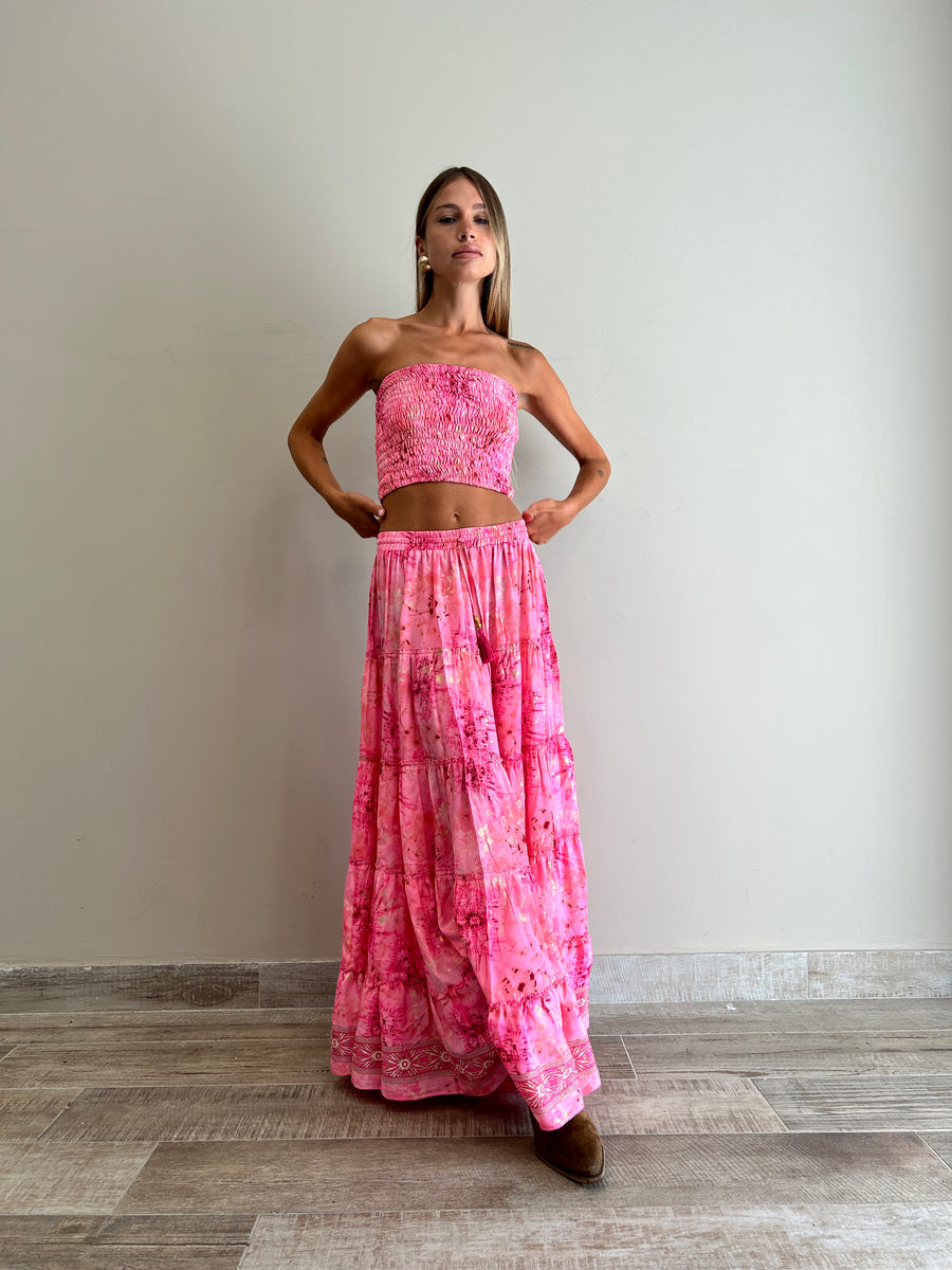 FREELOVE Maxi gonna Seta Tie Dye pink
