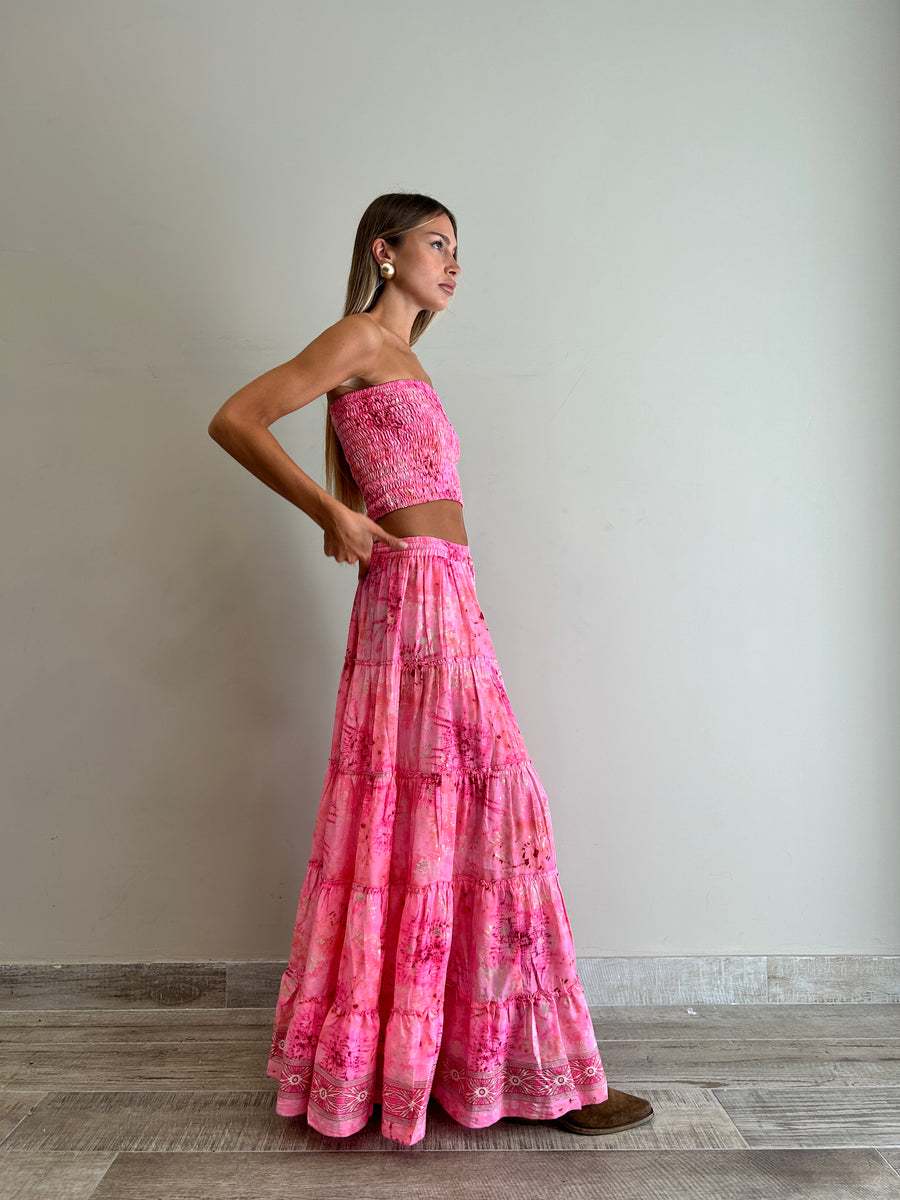 FREELOVE Maxi gonna Seta Tie Dye pink
