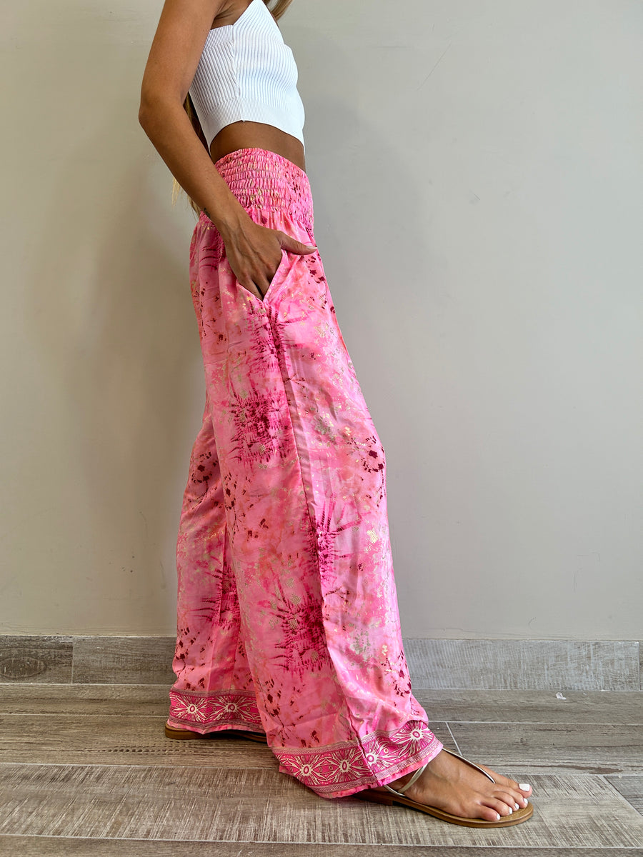 FREELOVE panta Freelove seta Tie Dye pink