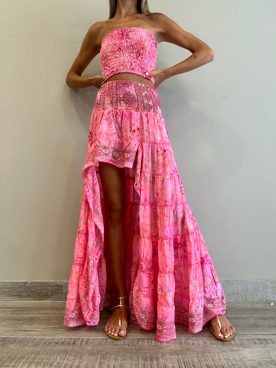 FREELOVE Gonna ASIMMETRICA Seta Tie Dye Pink