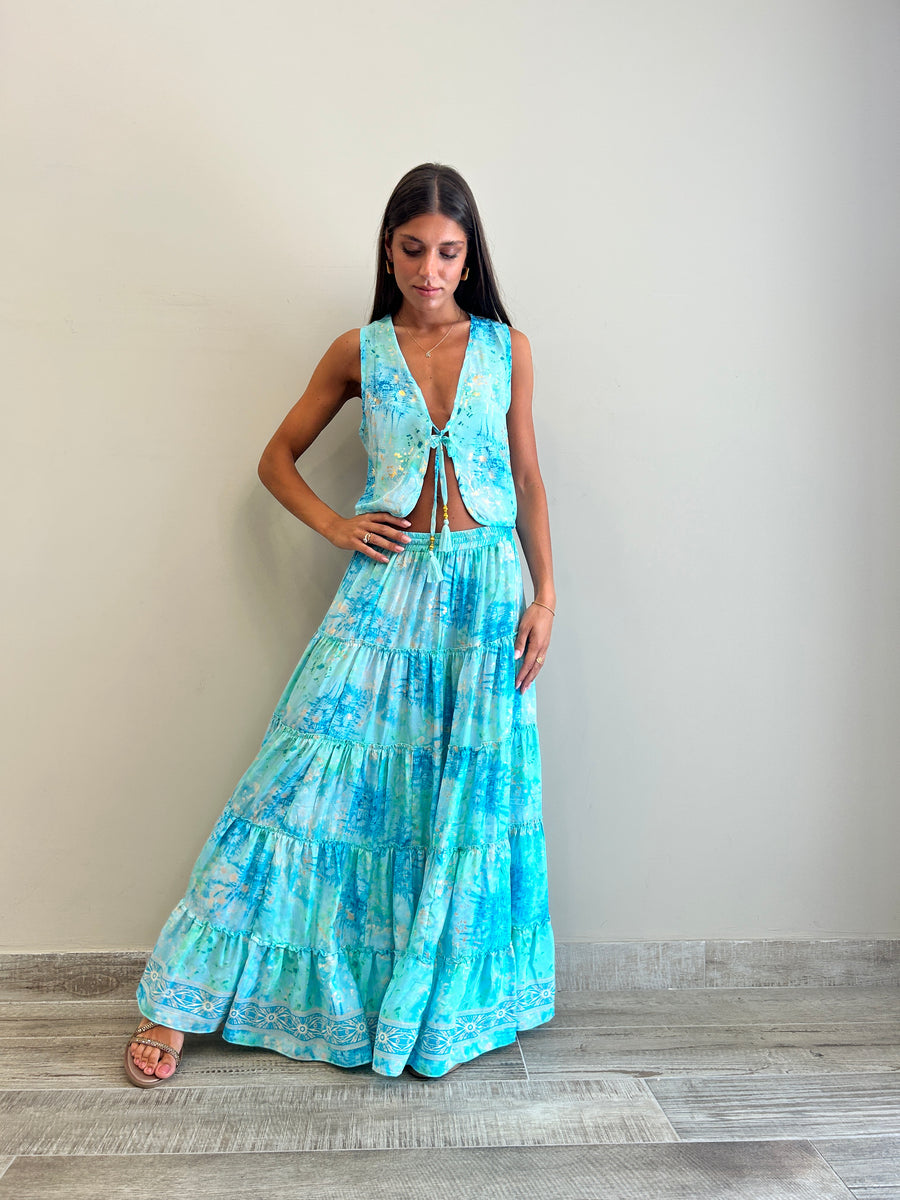FREELOVE Maxi gonna Seta Tie Dye turquoise