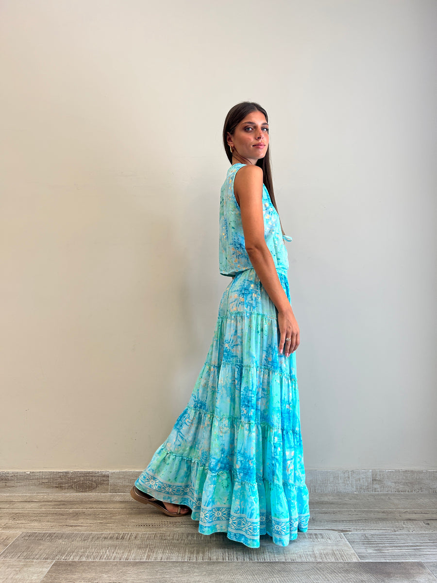 FREELOVE Maxi gonna Seta Tie Dye turquoise