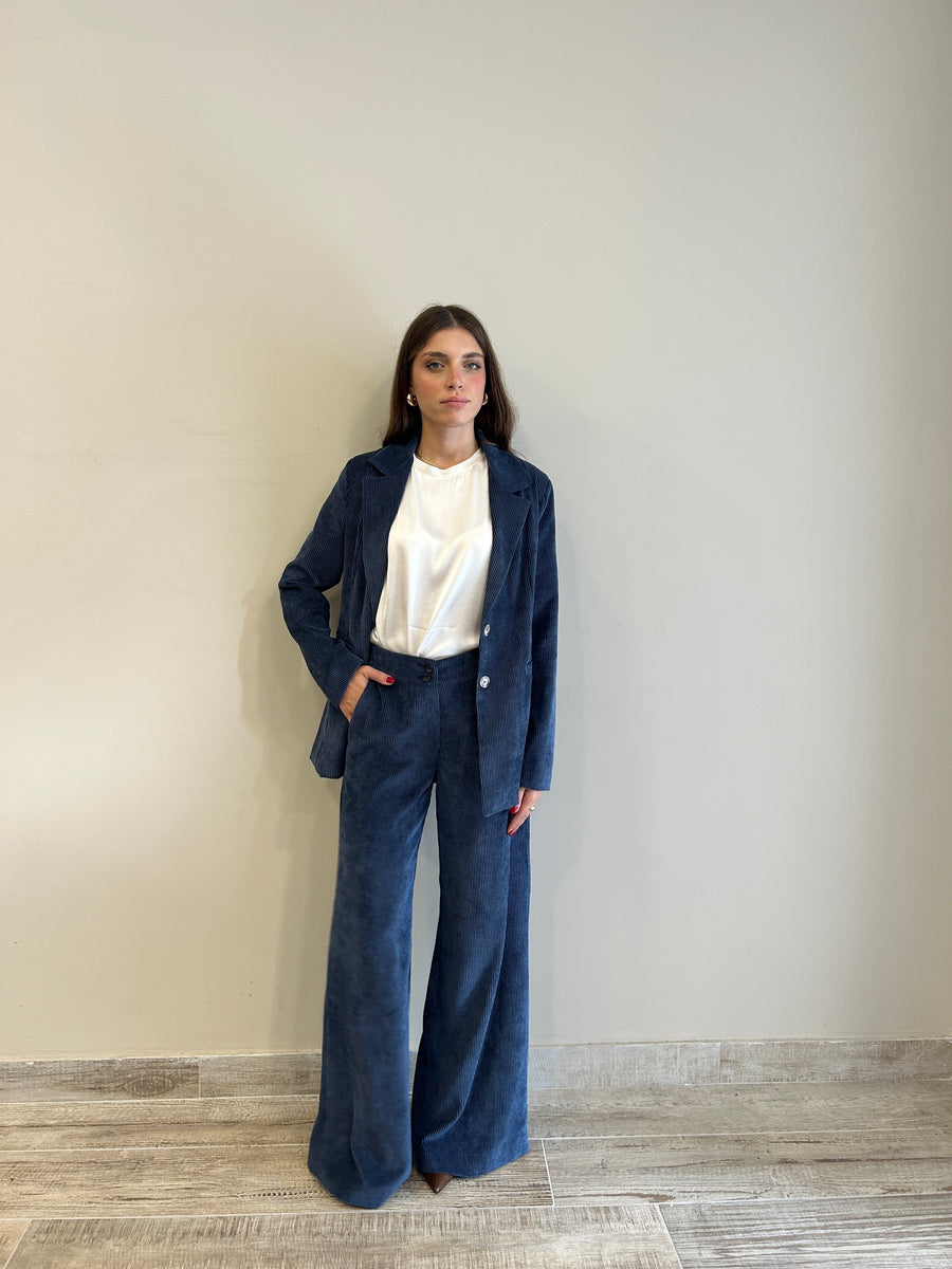 LE STREGHE Pantalone palazzo velluto costine Blu