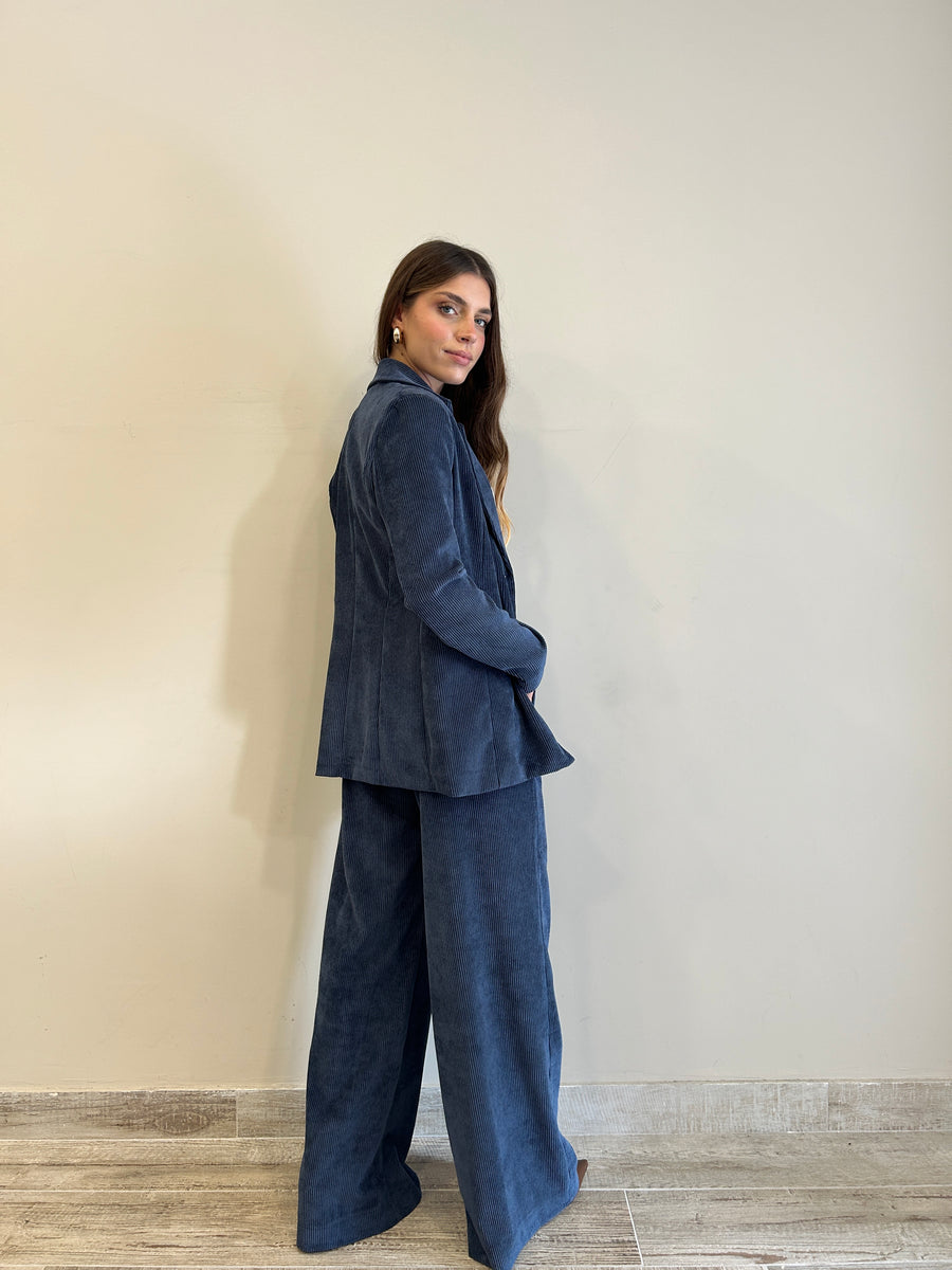 LE STREGHE Pantalone palazzo velluto costine Blu