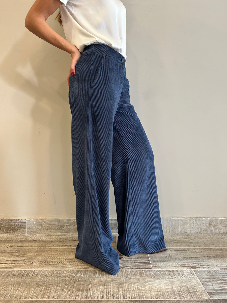 LE STREGHE Pantalone palazzo velluto costine Blu