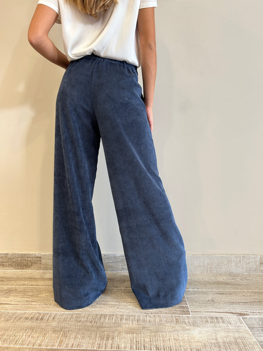 LE STREGHE Pantalone palazzo velluto costine Blu