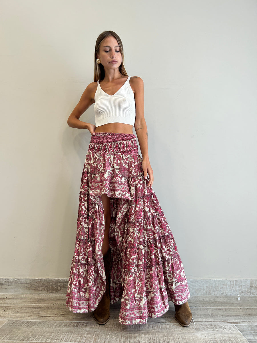 FREELOVE Gonna ASIMMETRICA Seta Hibiscus Pink