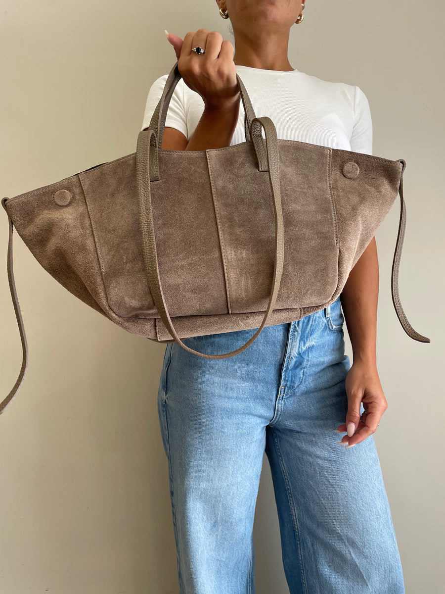 GIPSY INSIDE Maxi Bag Suede camoscio tortora